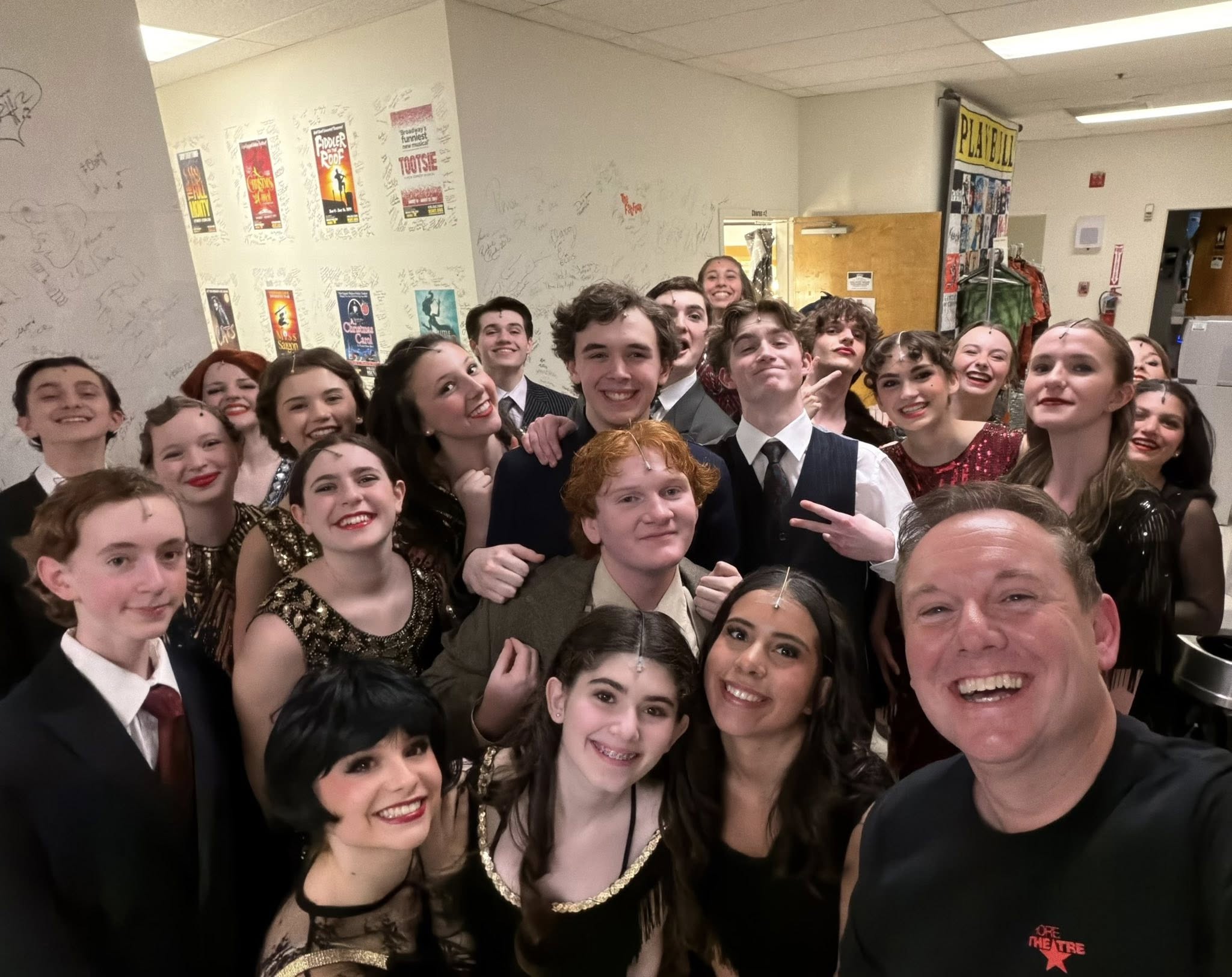 Simon with the cast of Chicago backstage at NSMT